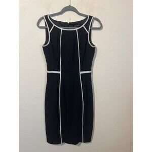 White House Black Market Sz 0 Black and White Colorblock Back Zipper Knee Length